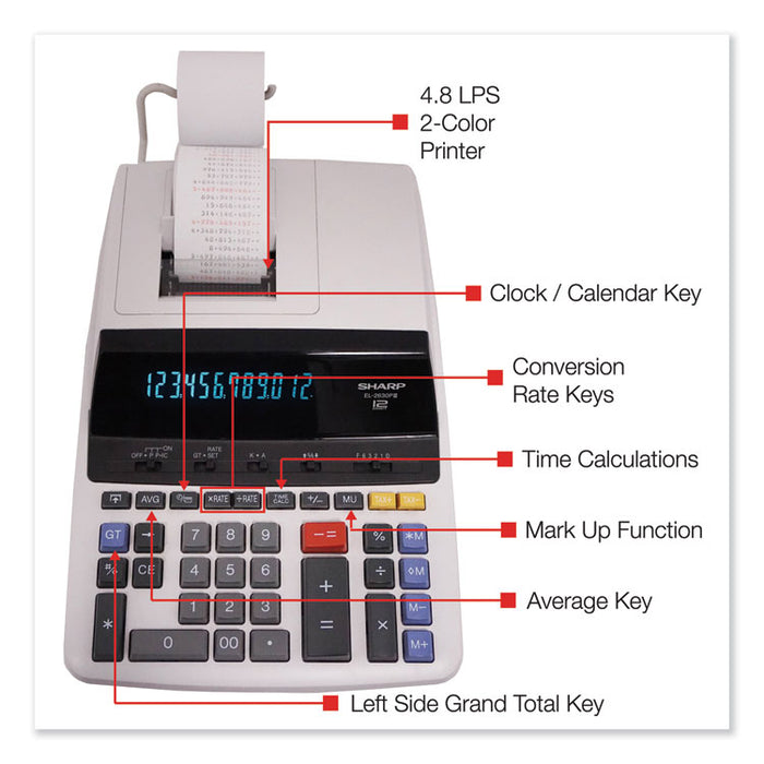 EL2630PIII Two-Color Printing Calculator, Black/Red Print, 4.8 Lines/Sec