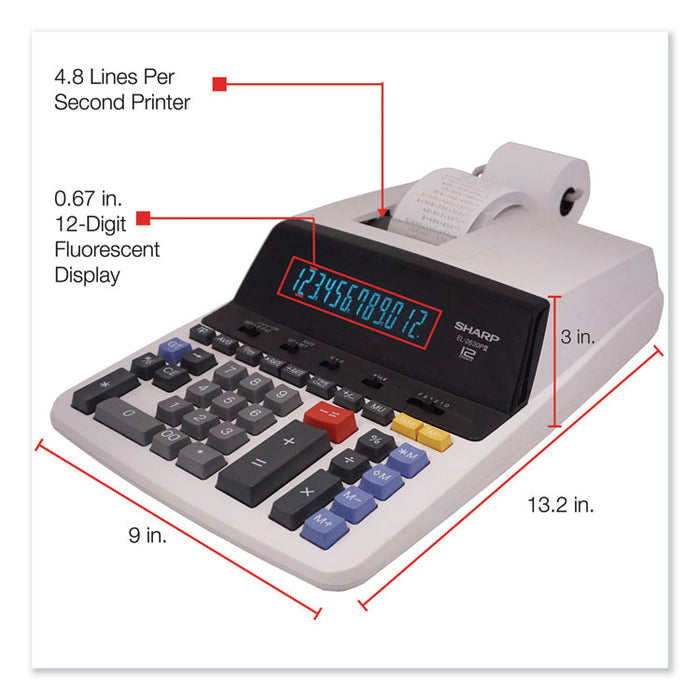 EL2630PIII Two-Color Printing Calculator, Black/Red Print, 4.8 Lines/Sec