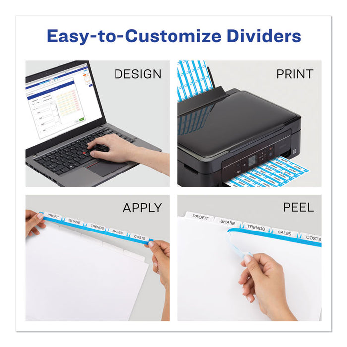 Print and Apply Index Maker Clear Label Dividers, 5 White Tabs, Letter