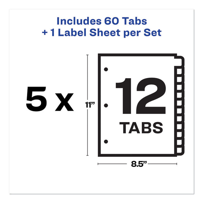 Print and Apply Index Maker Clear Label Dividers, 12 White Tabs, Letter, 5 Sets