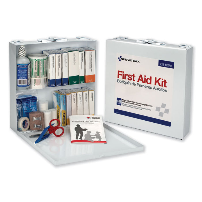 First Aid Station for 50 People, 196 Pieces, OSHA Compliant, Metal Case