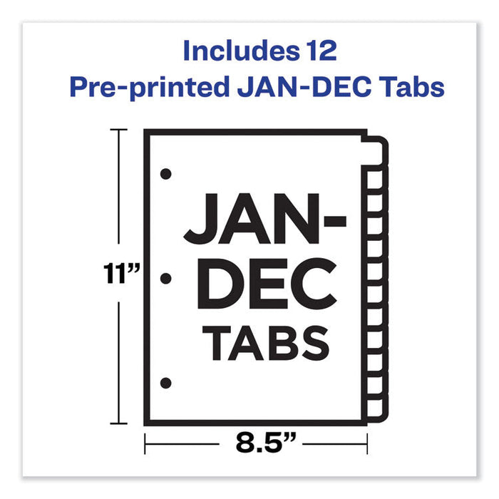 Durable Preprinted Plastic Tab Dividers, 12-Tab, Jan. to Dec., 11 x 8.5, Assorted, 1 Set