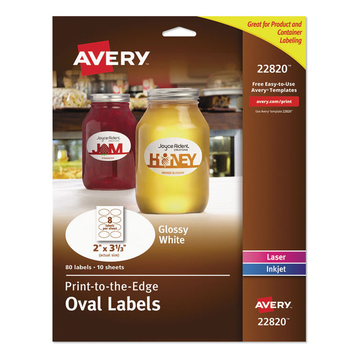 Oval Labels w/ Sure Feed and Easy Peel, 2 x 3.33, Glossy White, 80/Pack