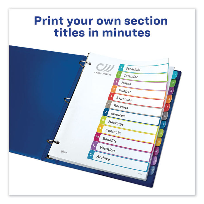 Customizable TOC Ready Index Multicolor Dividers, 1-12, Letter