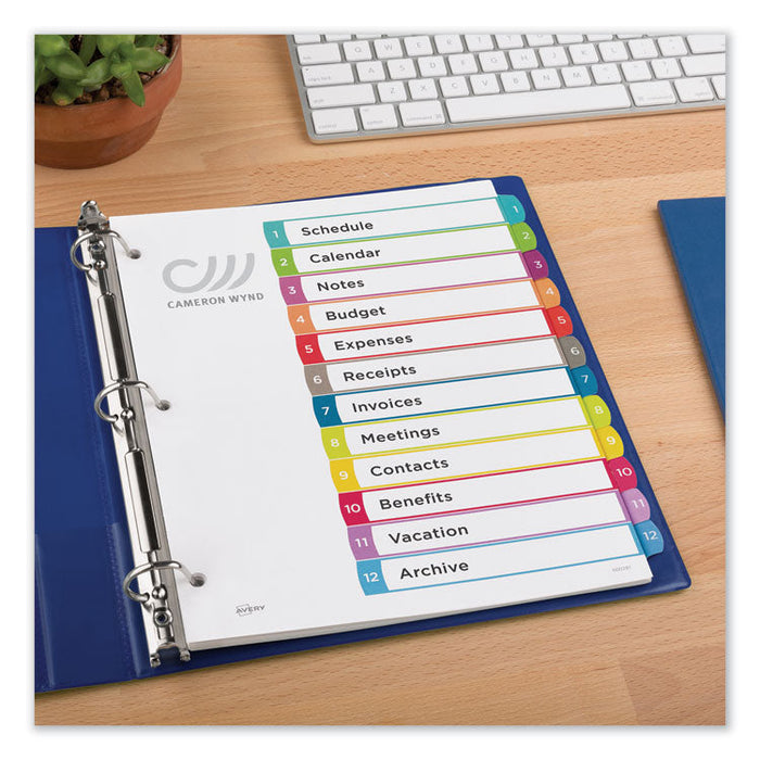 Customizable TOC Ready Index Multicolor Dividers, 1-12, Letter