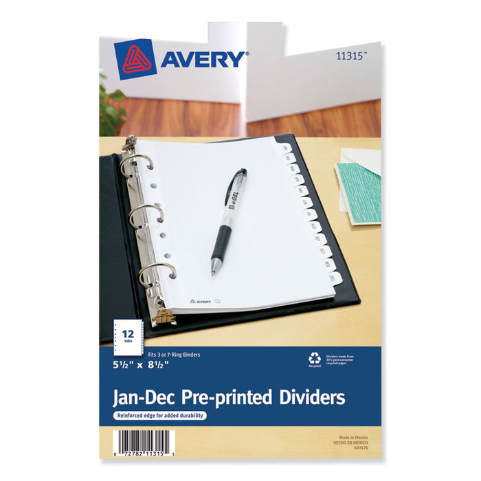 Preprinted Tab Dividers, 12-Tab, 8.5 x 5 1/2