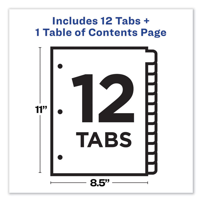 Customizable TOC Ready Index Black and White Dividers, 12-Tab, Letter