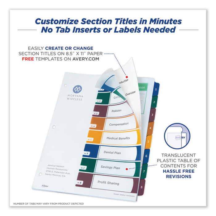 Customizable Table of Contents Ready Index Dividers with Multicolor Tabs, 8-Tab, 1 to 8, 11 x 8.5, Translucent, 1 Set