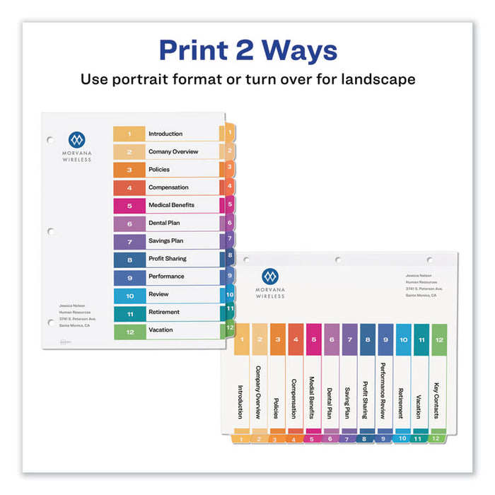 Customizable Table of Contents Ready Index Dividers with Multicolor Tabs, 12-Tab, 1 to 12, 11 x 8.5, White, 3 Sets