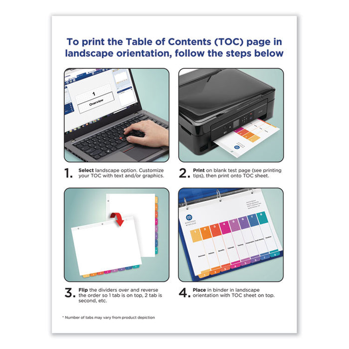 Customizable Table of Contents Ready Index Dividers with Multicolor Tabs, 12-Tab, 1 to 12, 11 x 8.5, White, 3 Sets