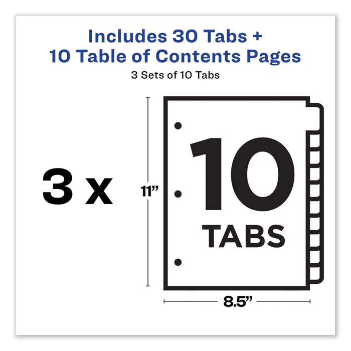 Customizable Table of Contents Ready Index Dividers with Multicolor Tabs, 10-Tab, 1 to 10, 11 x 8.5, White, 3 Sets