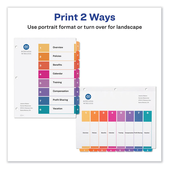 Customizable TOC Ready Index Multicolor Dividers, 8-Tab, Letter