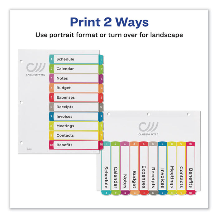 Customizable TOC Ready Index Multicolor Dividers, 1-10, Letter