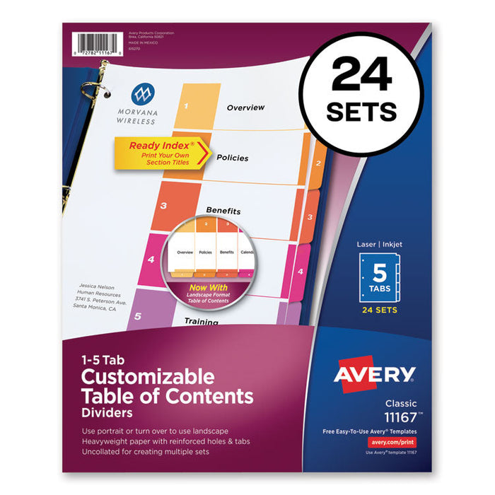 Customizable TOC Ready Index Multicolor Dividers, 5-Tab, Letter, 24 Sets