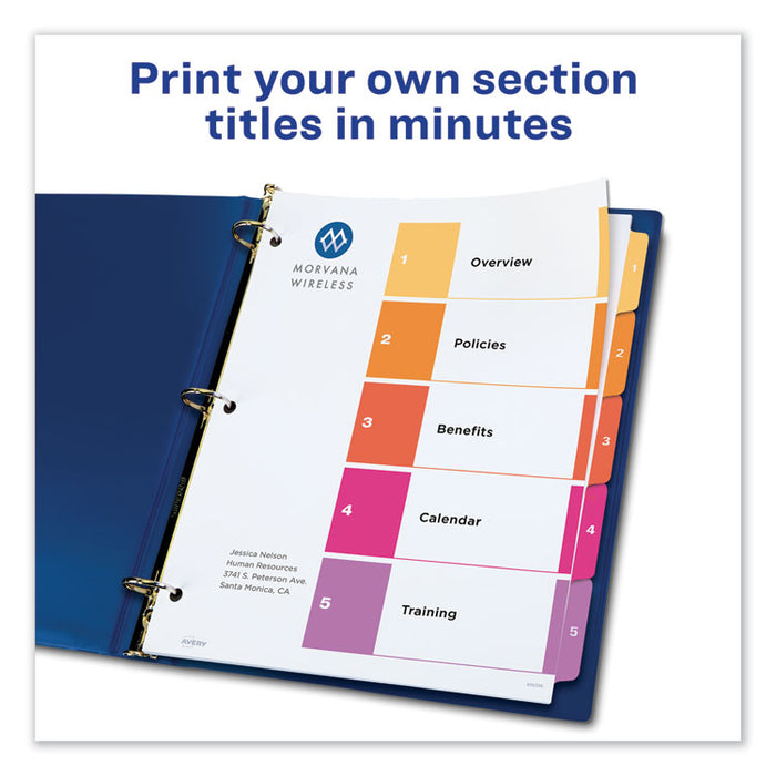 Customizable TOC Ready Index Multicolor Dividers, 5-Tab, Letter