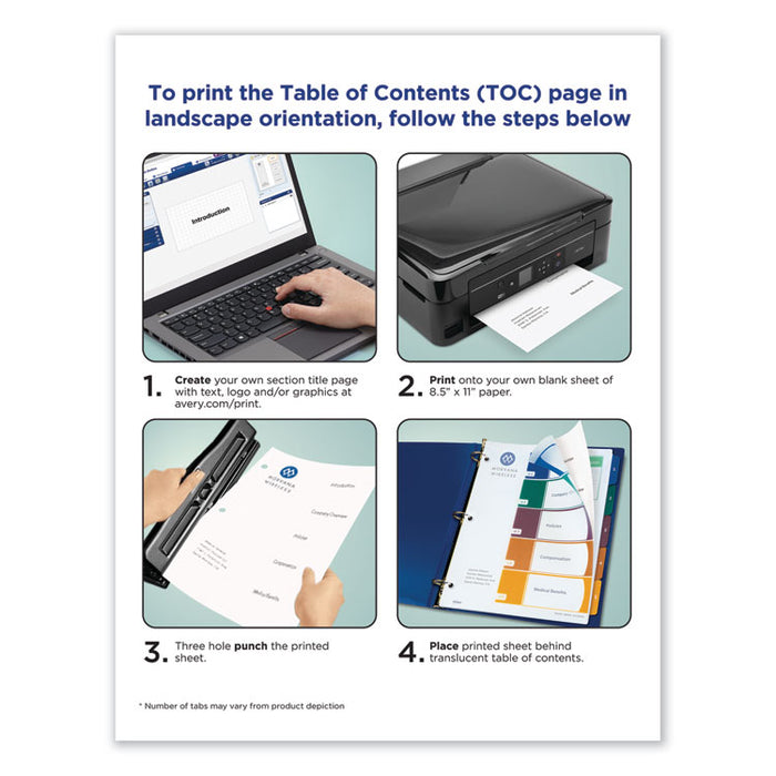 Customizable Table of Contents Ready Index Dividers with Multicolor Tabs, 8-Tab, 1 to 8, 11 x 8.5, Translucent, 1 Set