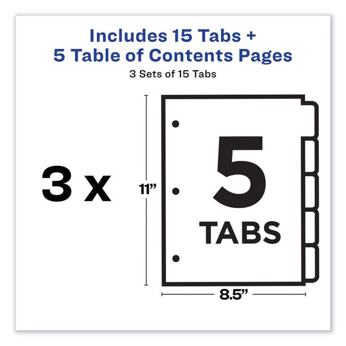 Customizable Table of Contents Ready Index Dividers with Multicolor Tabs, 5-Tab, 1 to 5, 11 x 8.5, White, 3 Sets