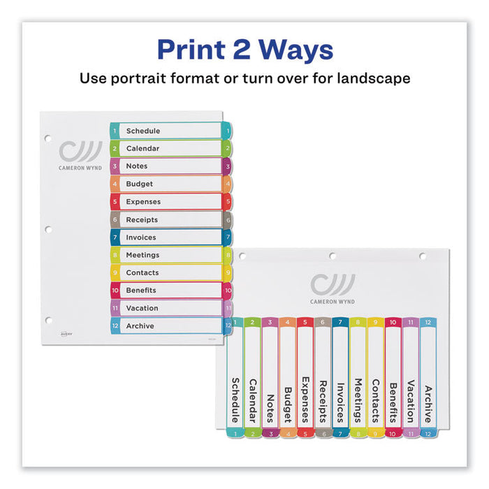 Customizable TOC Ready Index Multicolor Dividers, 1-12, Letter