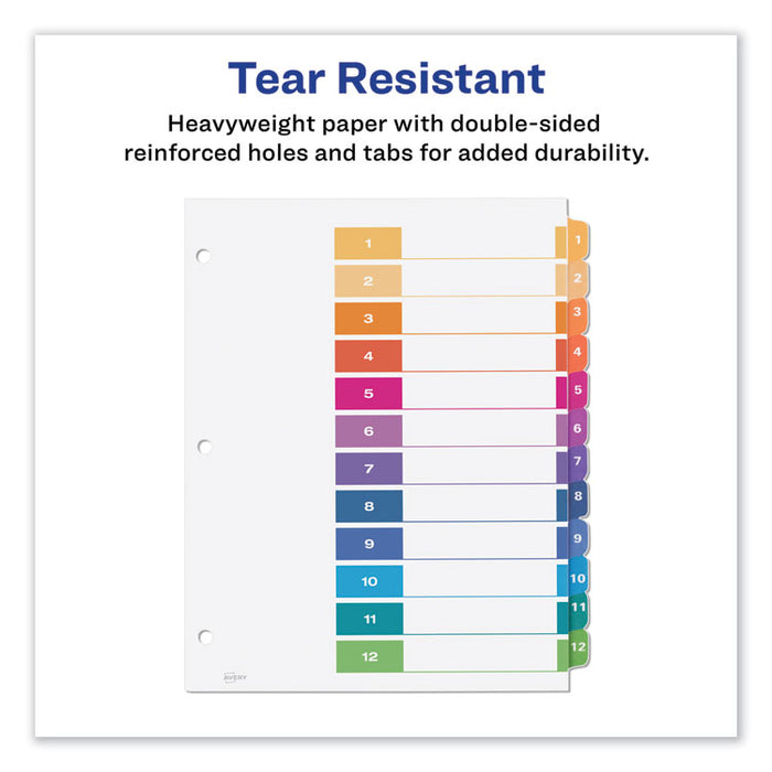 Customizable Table of Contents Ready Index Dividers with Multicolor Tabs, 12-Tab, 1 to 12, 11 x 8.5, White, 3 Sets