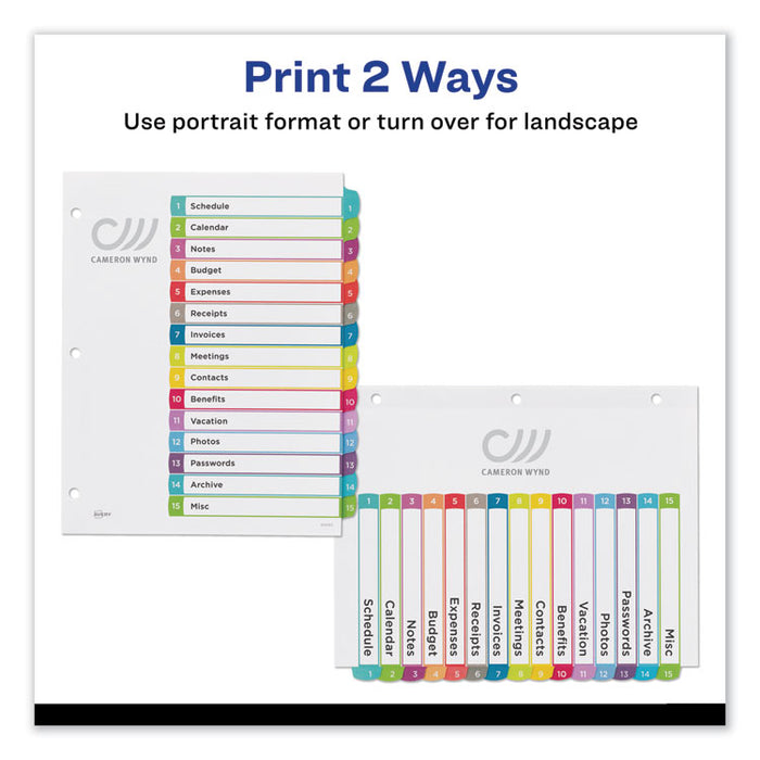 Customizable TOC Ready Index Multicolor Dividers, 1-15, Letter