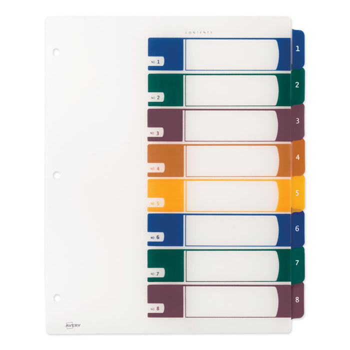 Customizable Table of Contents Ready Index Dividers with Multicolor Tabs, 8-Tab, 1 to 8, 11 x 8.5, Translucent, 1 Set