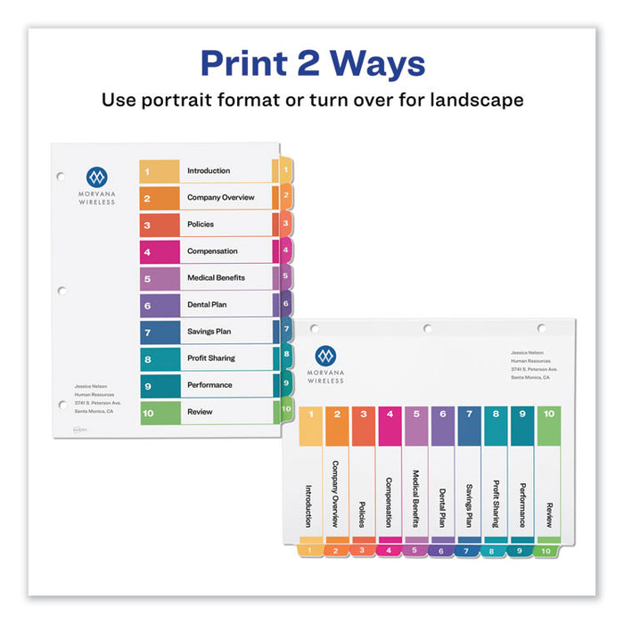 Customizable Table of Contents Ready Index Dividers with Multicolor Tabs, 10-Tab, 1 to 10, 11 x 8.5, White, 3 Sets