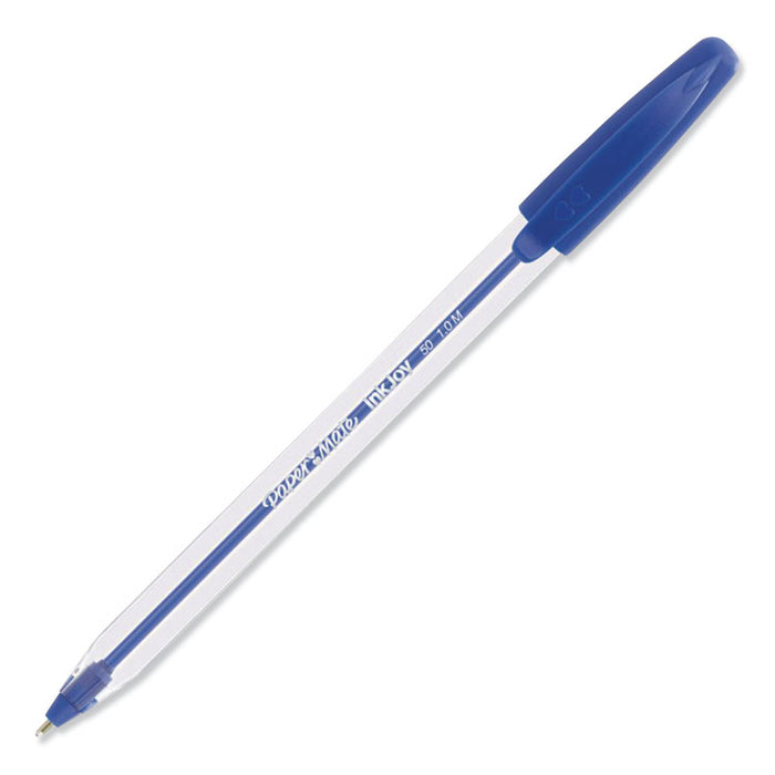 InkJoy 50ST Ballpoint Pen, Stick, Medium 1 mm, Blue Ink, White/Blue Barrel, 60/Pack