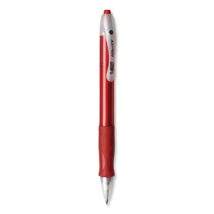 Velocity Retractable Ballpoint Pen, 1mm, Red Ink, Translucent Red Barrel, Dozen