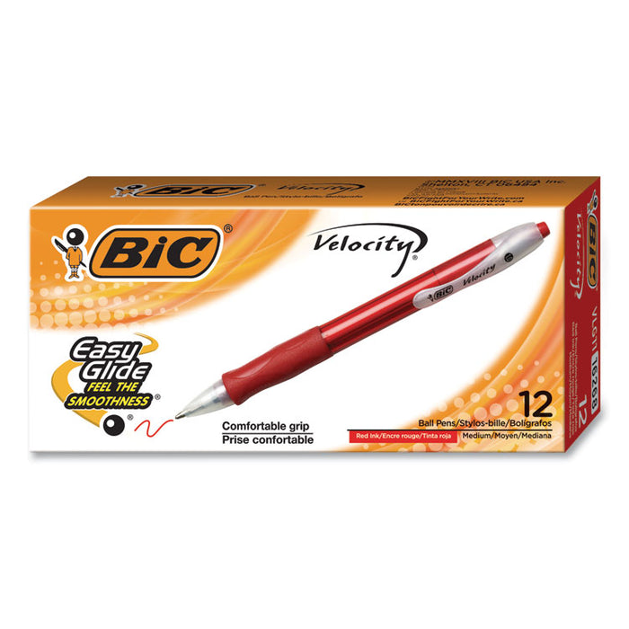 Velocity Retractable Ballpoint Pen, 1mm, Red Ink, Translucent Red Barrel, Dozen