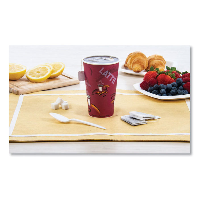 Solo Paper Hot Drink Cups in Bistro Design, 16 oz, Maroon, 1,000/Carton