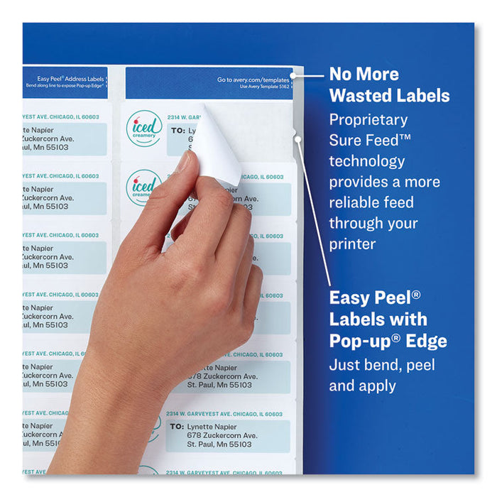 Easy Peel White Address Labels w/ Sure Feed Technology, Laser Printers, 1.33 x 4, White, 14/Sheet, 250 Sheets/Box