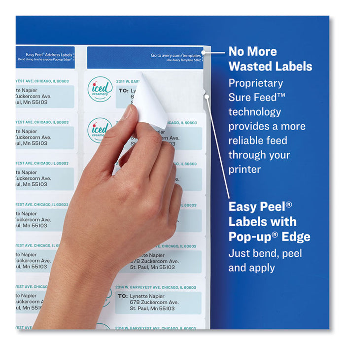 Easy Peel White Address Labels w/ Sure Feed Technology, Laser Printers, 1 x 2.63, White, 30/Sheet, 25 Sheets/Pack