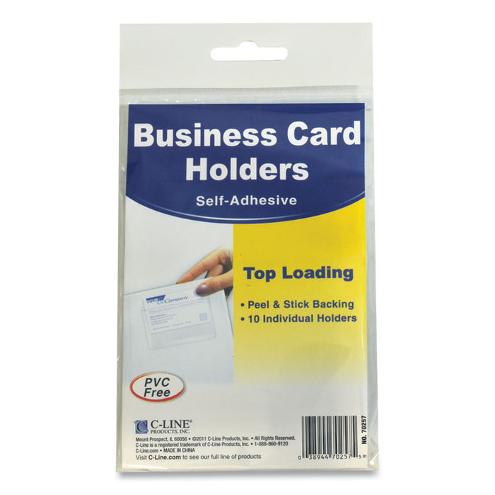 Self-Adhesive Business Card Holders, Top Load, 2 x 3.5, Clear, 10/Pack