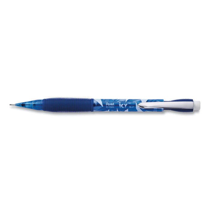 Icy Mechanical Pencil, 0.7 mm, HB (#2.5), Black Lead, Transparent Blue Barrel, Dozen