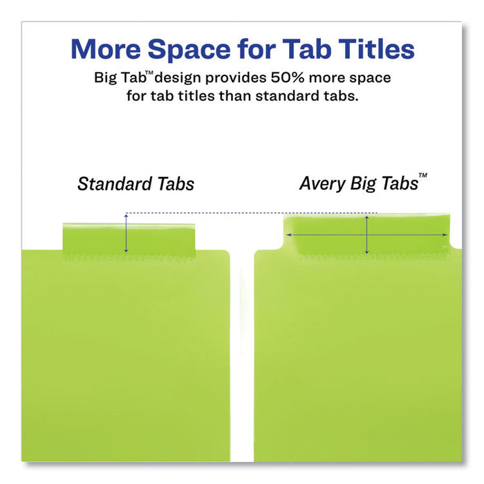 Insertable Big Tab Plastic 1-Pocket Dividers, 8-Tab, 11.13 x 9.25, Assorted, 1 Set