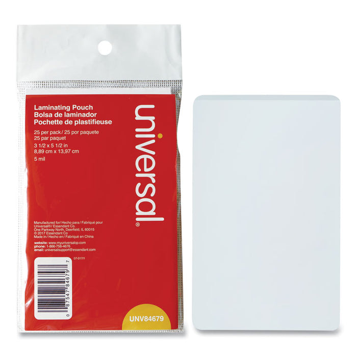 Laminating Pouches, 5 mil, 5.5" x 3.5", Matte Clear, 25/Pack