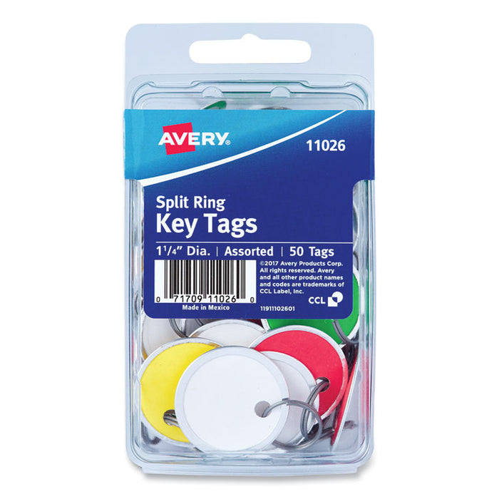 Key Tags with Split Ring, 1 1/4 dia, Assorted Colors, 50/Pack