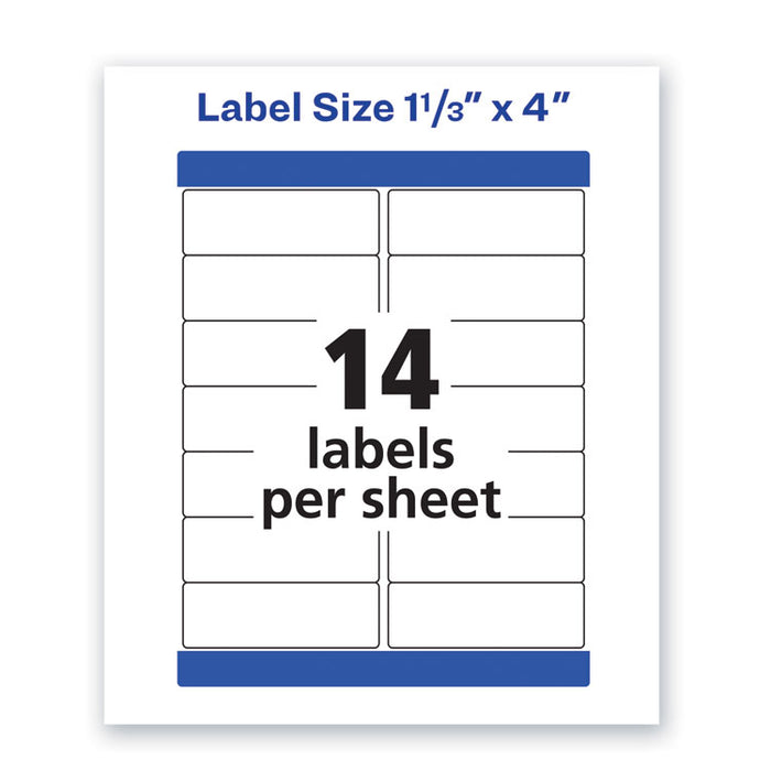 Waterproof Address Labels with TrueBlock and Sure Feed, Laser Printers, 1.33 x 4, White, 14/Sheet, 50 Sheets/Pack