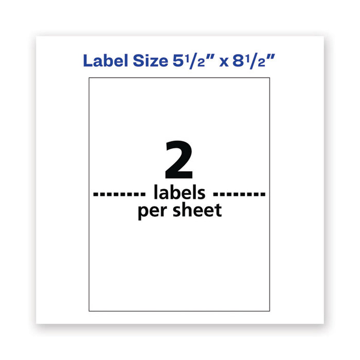 Waterproof Shipping Labels with TrueBlock Technology, Laser Printers, 5.5 x 8.5, White, 2/Sheet, 500 Sheets/Box