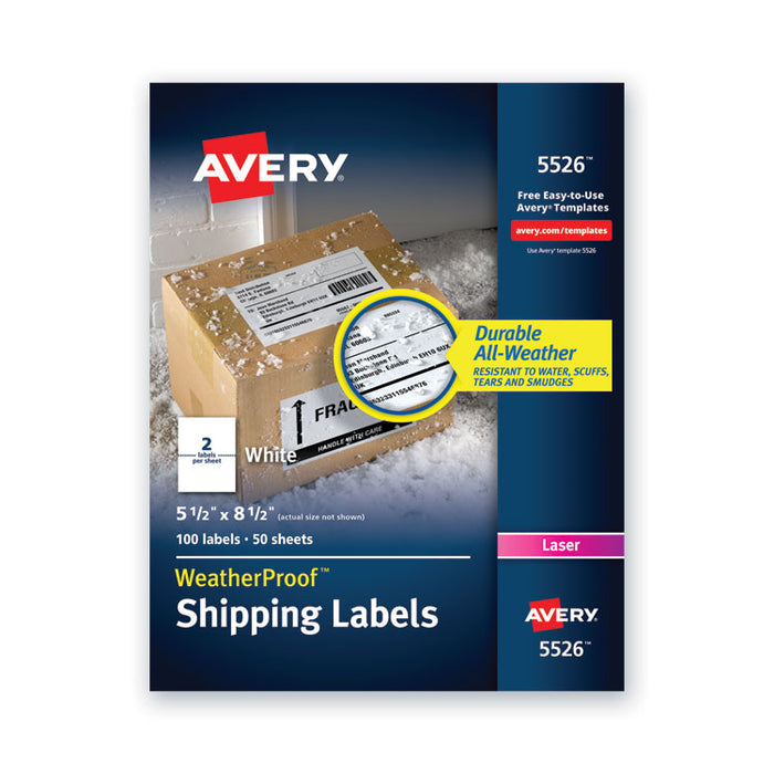 Waterproof Shipping Labels with TrueBlock Technology, Laser Printers, 5.5 x 8.5, White, 2/Sheet, 50 Sheets/Pack