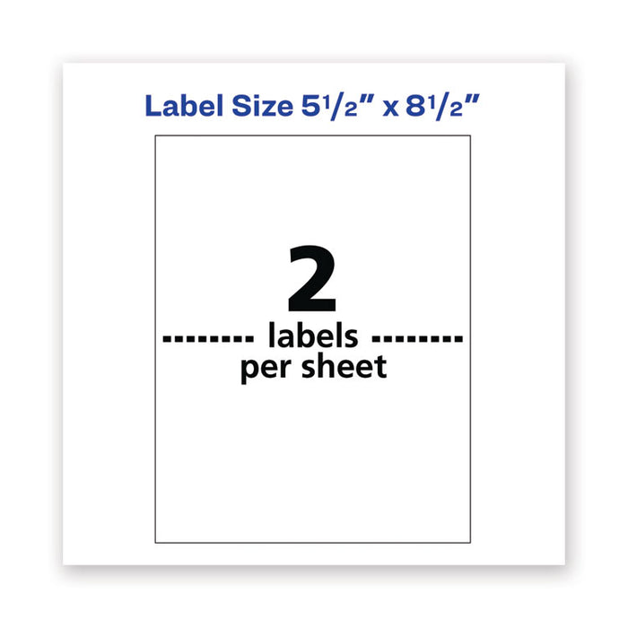 Waterproof Shipping Labels with TrueBlock Technology, Laser Printers, 5.5 x 8.5, White, 2/Sheet, 50 Sheets/Pack