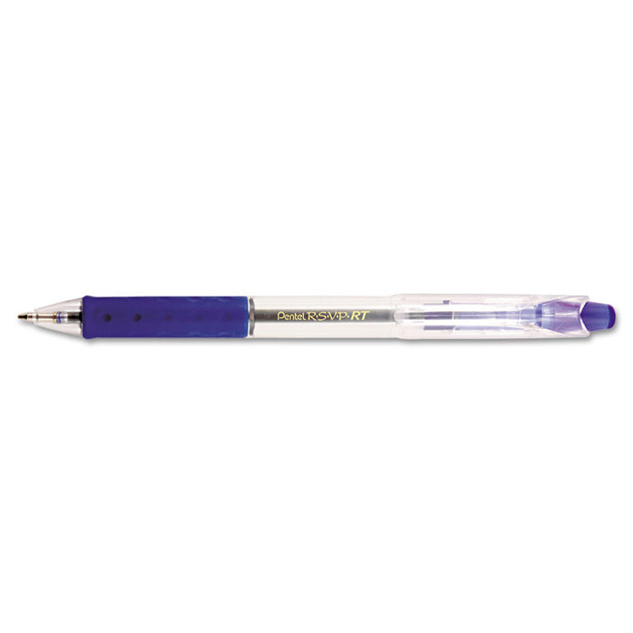 R.S.V.P. RT Retractable Ballpoint Pen, Medium 1mm, Blue Ink, Clear Barrel, Dozen