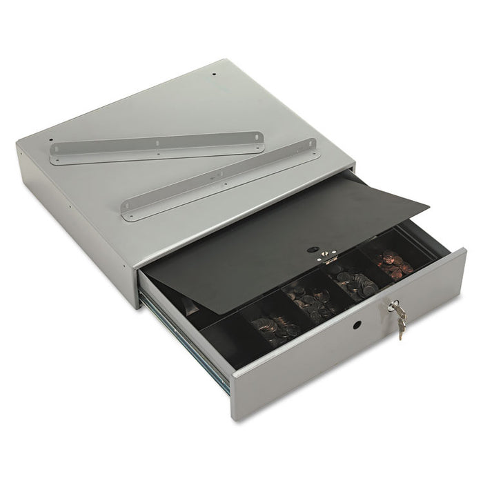 Steel Cash Drawer w/Alarm Bell & 10 Compartments, Key Lock, Stone Gray