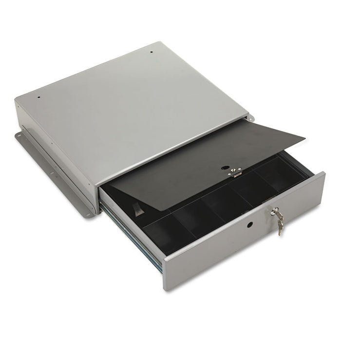 Steel Cash Drawer w/Alarm Bell & 10 Compartments, Key Lock, Stone Gray