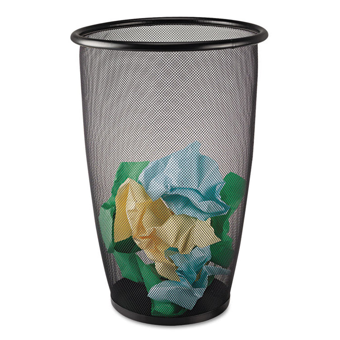 Onyx Round Mesh Wastebasket, Steel Mesh, 9 gal, Black