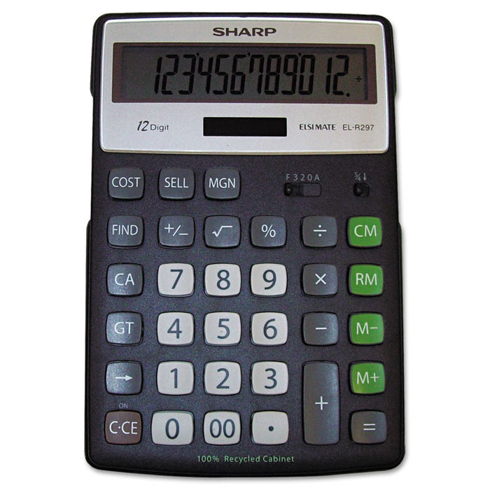 EL-R297BBK Recycled Series Calculator w/Kickstand, 12-Digit LCD
