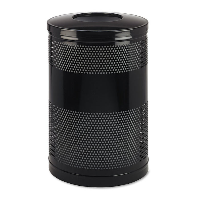 Classics Perforated Open Top Receptacle, Round, Steel, 51 gal, Black