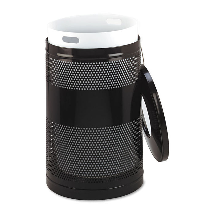 Classics Perforated Open Top Receptacle, Round, Steel, 51 gal, Black